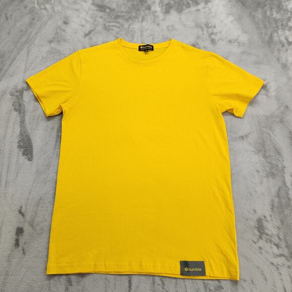 Bumble Shirt Mens M Yellow Crew Neck Short Sleeve Dating Match Casual Cotton - Picture 1 of 8